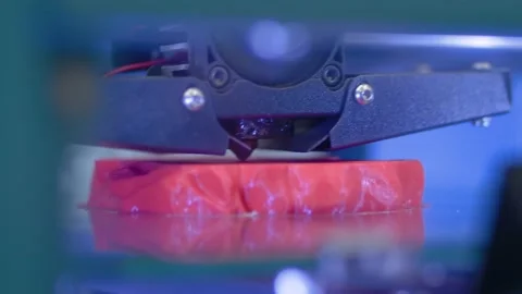 Automatic three dimensional 3D printer machine printing plastic model - close up Video stock 153467498