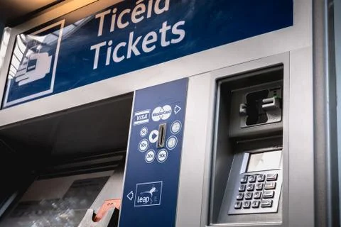 Automatic ticket purchase machine in Connolly DART train station in Dublin Stock Photos
