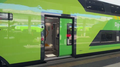 Automatic train door closing at Milano Porta Garibaldi station Stock Footage 335205052