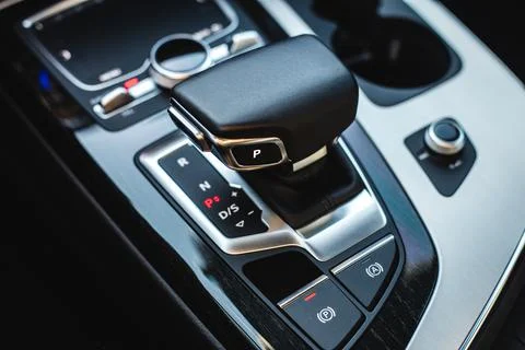 Automatic transmission gear shift in modern car. Stock Photos