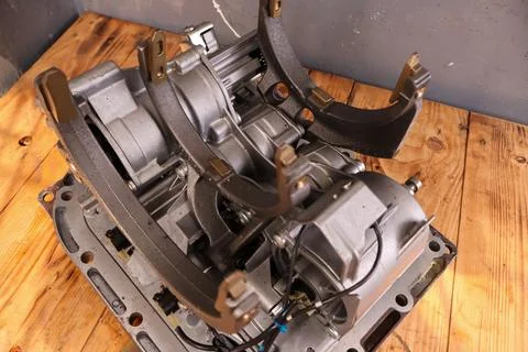Automatic Transmission Mechatronic Unit with Gear Shift Forks. Stock Photos