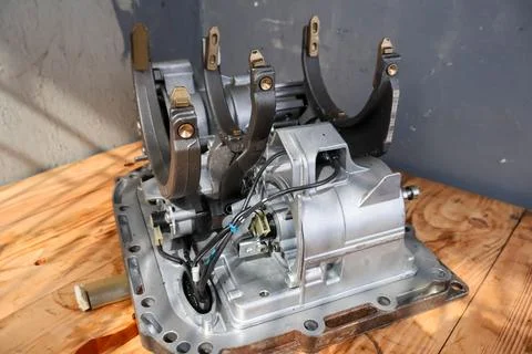 Automatic Transmission Mechatronic Unit with Gear Shift Forks. Stock Photos