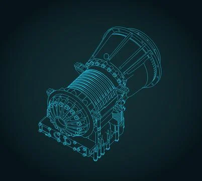 Automatic transmission for medium-duty commercial vehicles isometric blueprin Stock Illustration