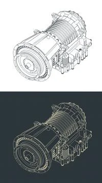 Automatic transmission for medium-duty commercial vehicles isometric drawings Stock Illustration