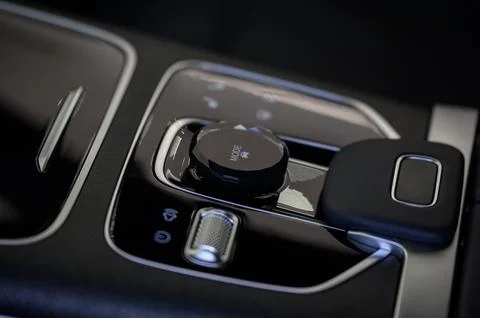 Automatic transmission selector in the interior of a modern car. Stock Photos