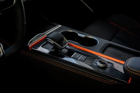 Automatic transmission selector in the interior of a modern car. Stock Photos