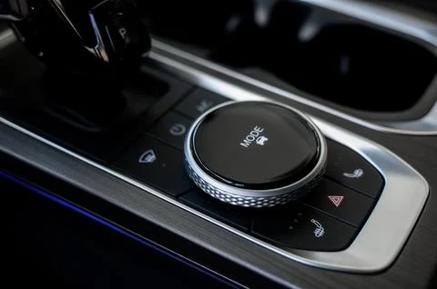 Automatic transmission selector in the interior of a modern car. Stock Photos