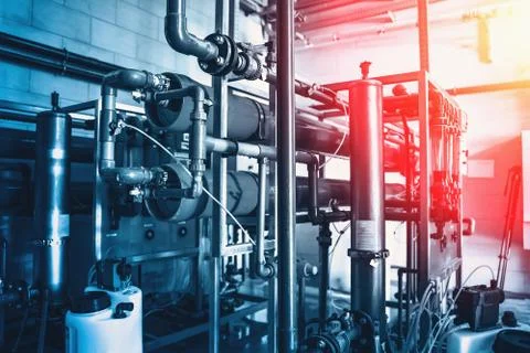 Automatic treatment and multi-level filtration system of drinking water in Stock Photos