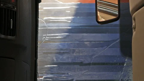 Automatic tunnel car wash. View from inside. Stock Footage 91163383