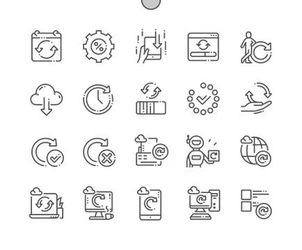 Automatic updates Well-crafted Pixel Perfect Vector Thin Line Icons Stock Illustration
