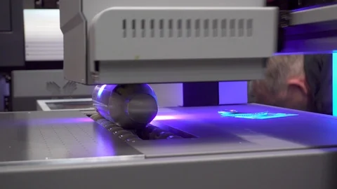 Automatic UV printing process on bottle. UV printer working. Stock Footage 112161685