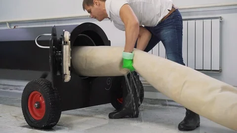 Automatic washing and cleaning of carpets. Industrial line for washing carpets. Stock Footage 99002847