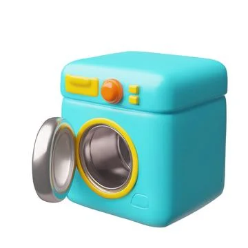 Automatic washing machine 3D cartoon plastic style vector icon, laundry Illustrazione stock
