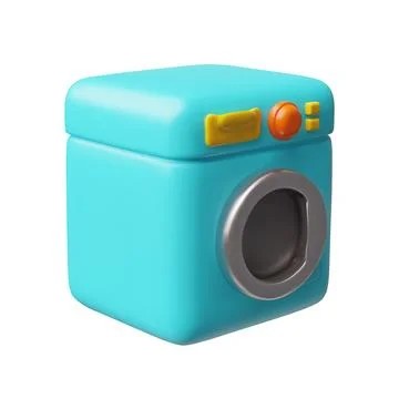 Automatic washing machine 3D cartoon plastic style vector icon, laundry Stock Illustration