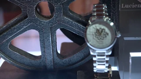 Automatic watch exhibited at Lucien Rochat booth at Baselworld. Stock Footage 81791755