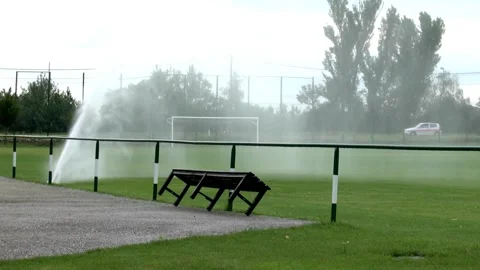 Automatic water sprinkler grass flowers and trees sprinkler head rotation Vídeos de archivo 334657323