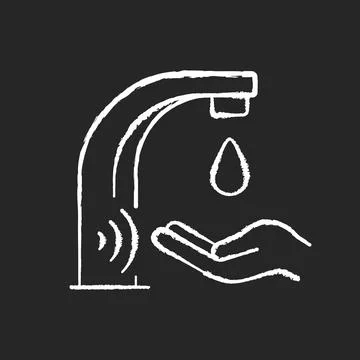 Automatic water tap chalk white icon on black background Stock Illustration