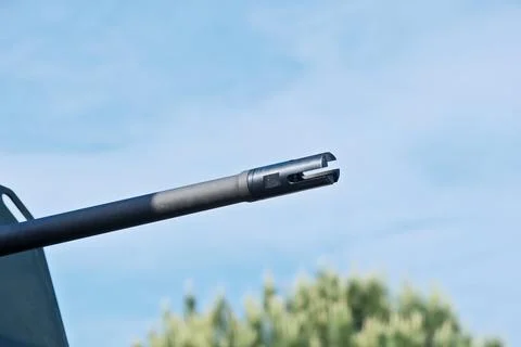 Automatic Weapon Barrel: Detailed Close-Up Views against Sky Background Stock Photos