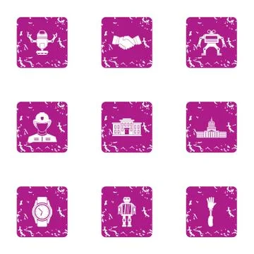 Automatic weapon icons set, grunge style Illustrazione stock