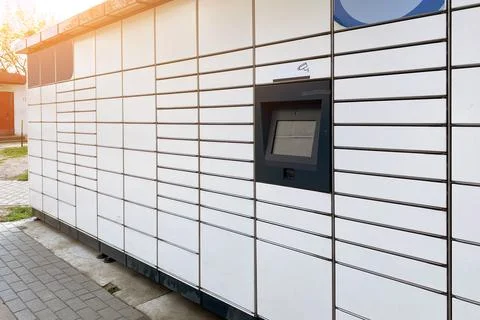 Automatic White Parcel Box, Automatic Mailbox, Automatic Mail Delivery Servic Stock Photos