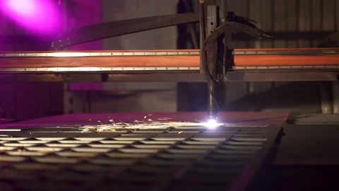 Automatic work cut sheet metal at workshop Stock Footage 157114726