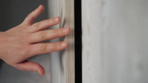 Automatically system of opening doors of wardrobe. Storage space for clothes Stock Footage 250881327
