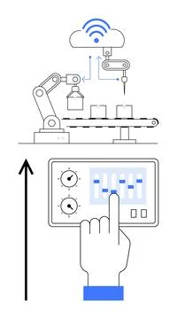 Automation and Control System with Robotic Arm and Cloud Integration for Sm.. Illustrazione stock