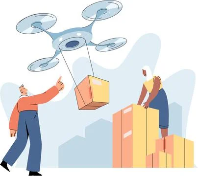 Automation and development of delivery process. Idea of modern transportation Illustrazione stock