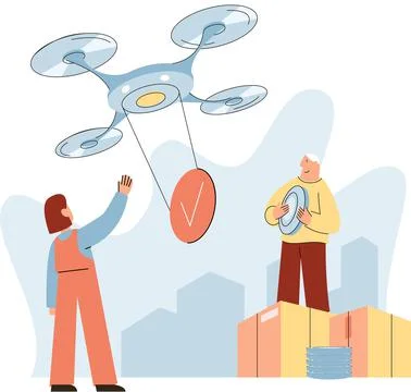 Automation and development of delivery process. Idea of modern transportation Illustrazione stock