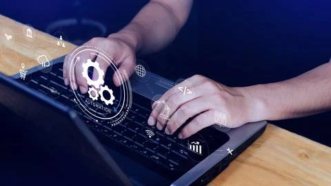 Automation and IOT Software Technology Process System Business concept. Imp.. Stock Photos