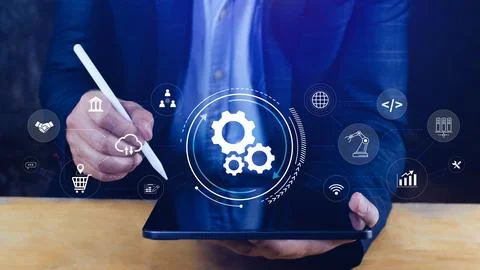 Automation and IOT Software Technology Process System Business concept. Imp.. Stockfoto's