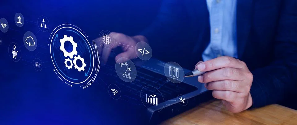 Automation and IOT Software Technology Process System Business concept. Imp.. 스톡 사진