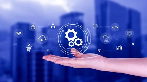 Automation and IOT Software Technology Process System Business concept. Imp.. Foto stock