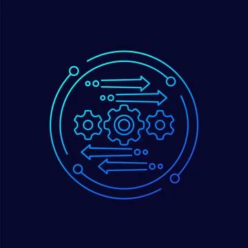 Automation and optimization process line icon 스톡 일러스트