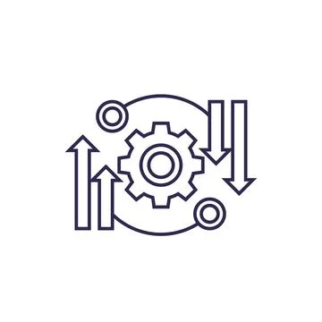 Automation and optimization process, vector line icon Stock Illustration