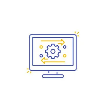 Automation and optimization software vector line icon Stock Illustration