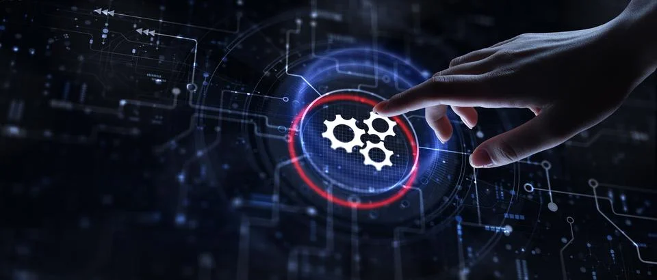 Automation and System Optimization Displayed on a Digital Interface. 库存照片