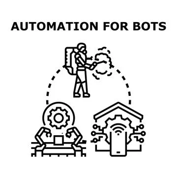 Automation for bots concept with smart technology and robotics Illustrazione stock
