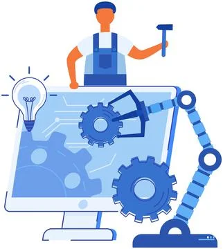 Automation business process with specialist engineer. Company strategy creating Illustrazione stock