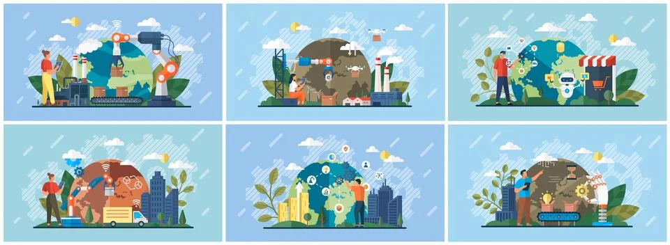 Automation business process. Work organization, administration. Automatic tools Stock Illustration