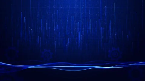 Automation data stream background blue numeric rain, grid interface, hidden gear Stock Footage 340525072