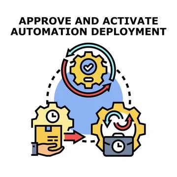 Automation deployment approval and activation concept process 库存插图