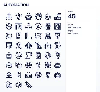 Automation Design Vector Icons featuring 45 Display Perfect Bold Line Style Stock Illustration