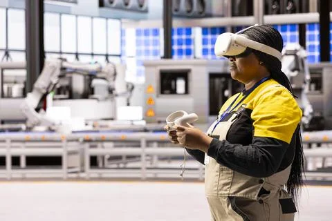 Automation engineer using VR in factory Stock Photos