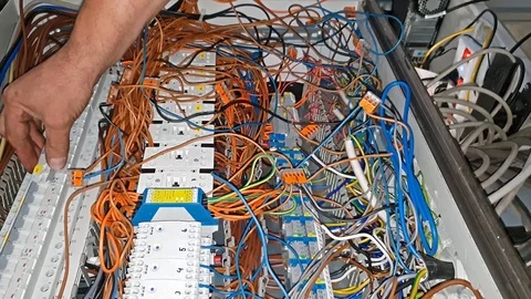 Automation engineer working on cables for control system Stock Footage 95882223