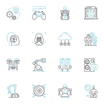 Automation Engineering linear icons set. Robotics, Mechatronics, Programming イラスト素材