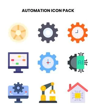 Automation Flat Scalable Icons Pack 스톡 일러스트