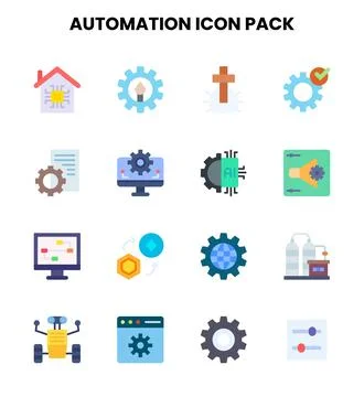 Automation Flat Set Icons Pack Stockillustratie