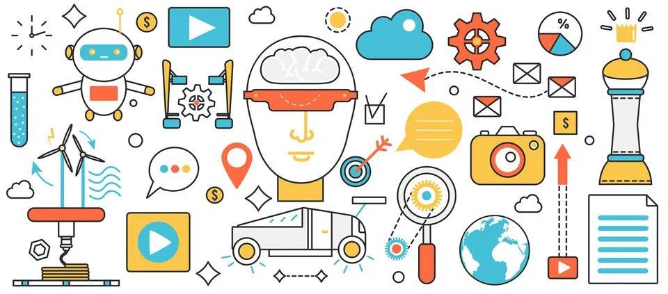 Automation future smart technology, robot, AI digital brain control and cyber Illustrazione stock