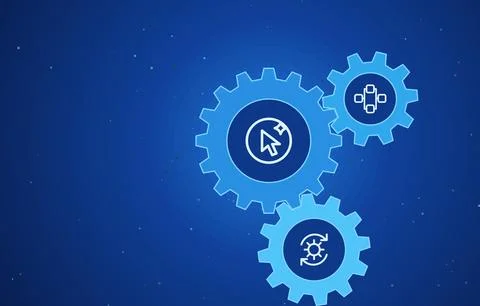 Automation gears concept with cursor click, workflow and process update icons Stock Illustration